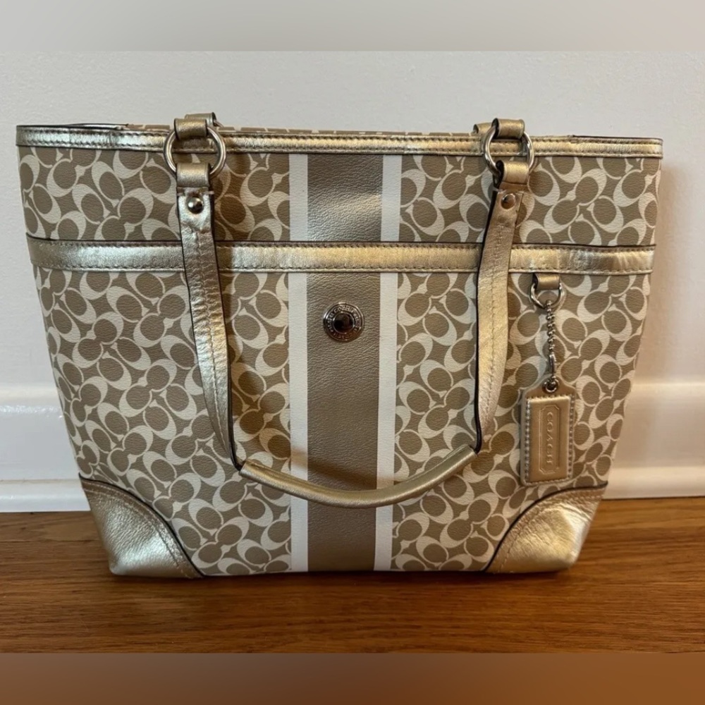 Authentic Gold And White Coach Purse